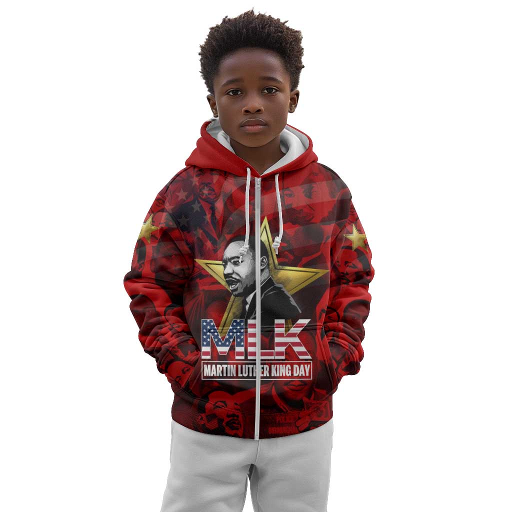 MLK Day Kid Hoodie Martin Luther King Jr Tribute American Flag Lettering - Wonder Print Shop