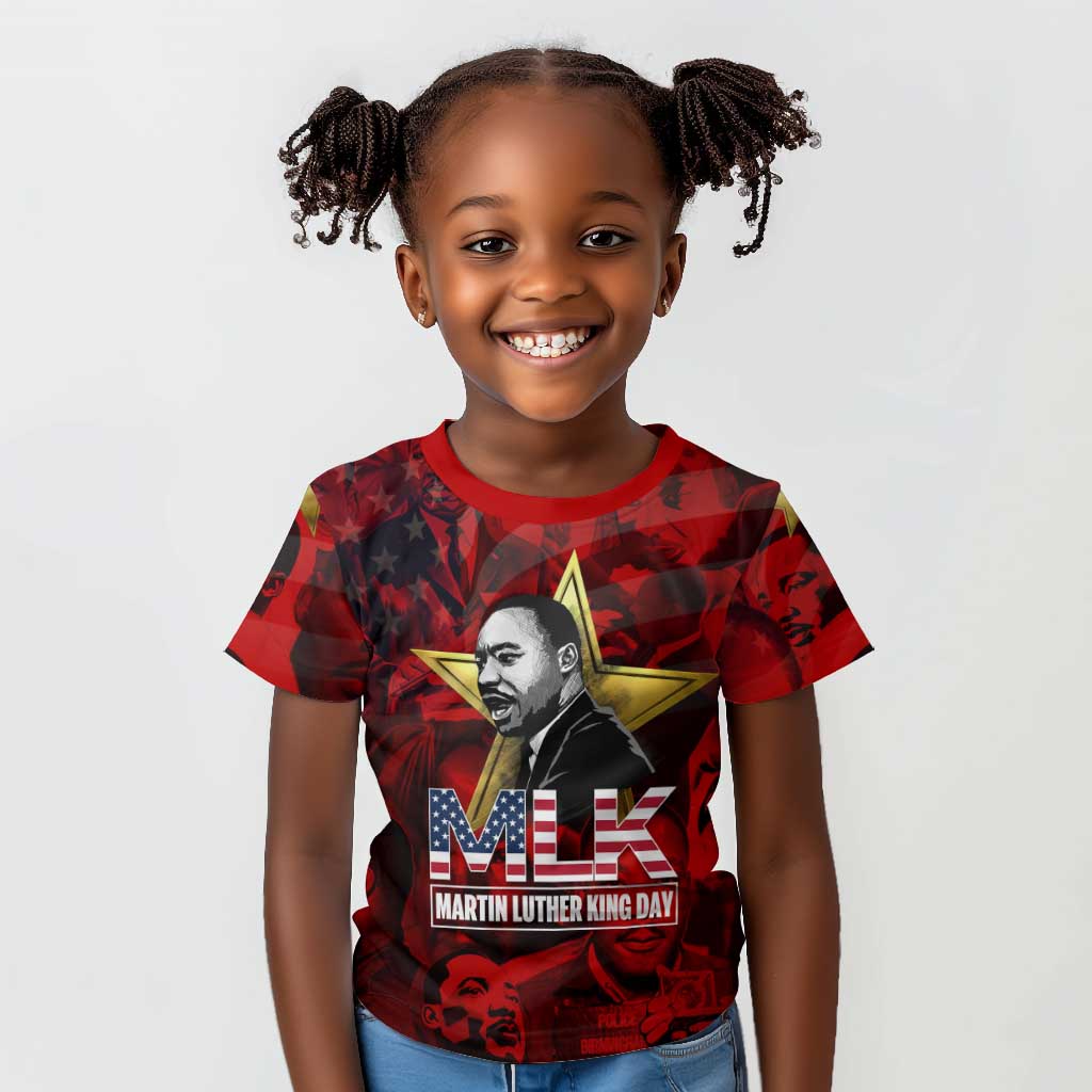 MLK Day Kid T shirt Martin Luther King Jr Tribute American Flag Lettering TS04