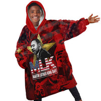 MLK Day Kid Wearable Blanket Hoodie Martin Luther King Jr Tribute American Flag Lettering - Wonder Print Shop