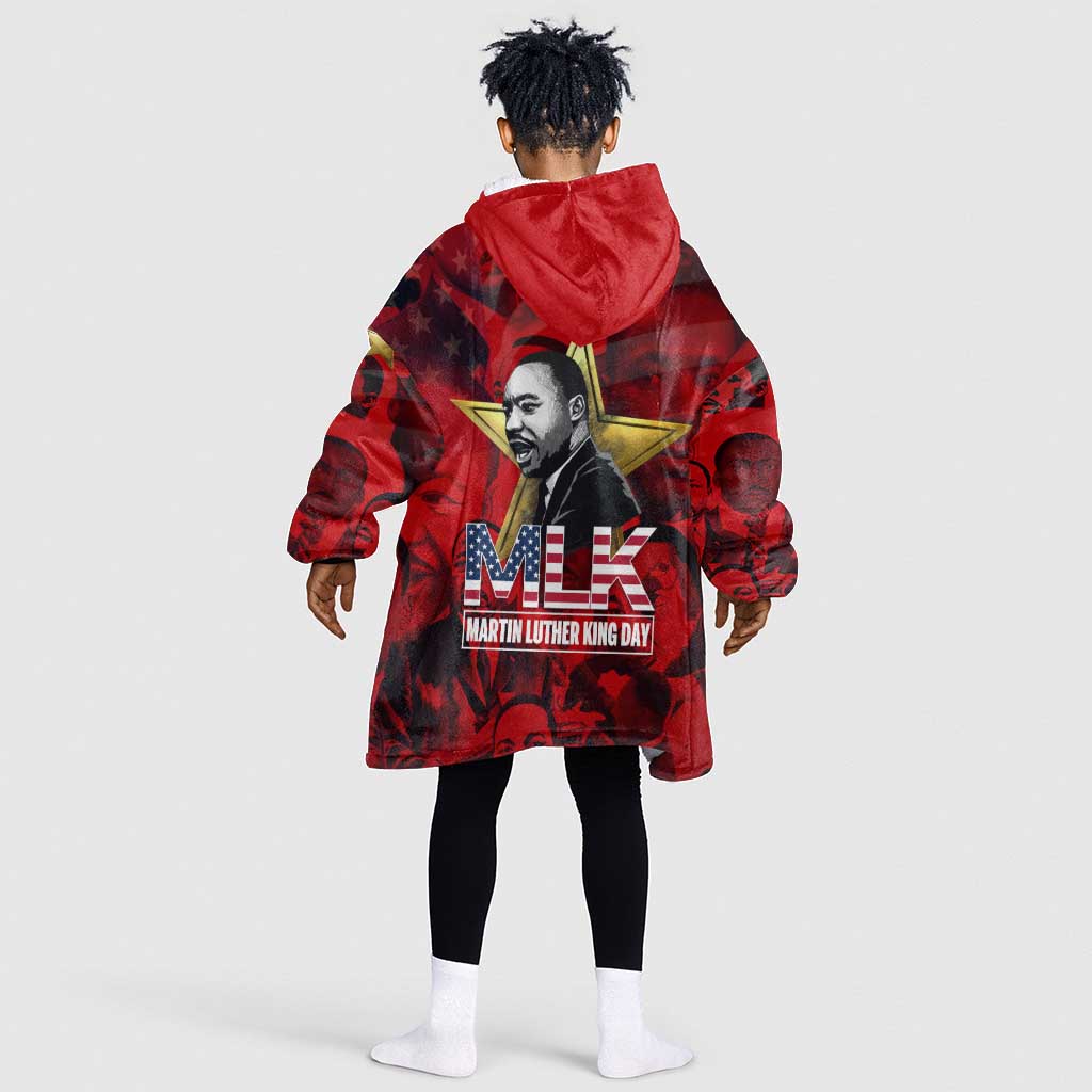 MLK Day Kid Wearable Blanket Hoodie Martin Luther King Jr Tribute American Flag Lettering - Wonder Print Shop