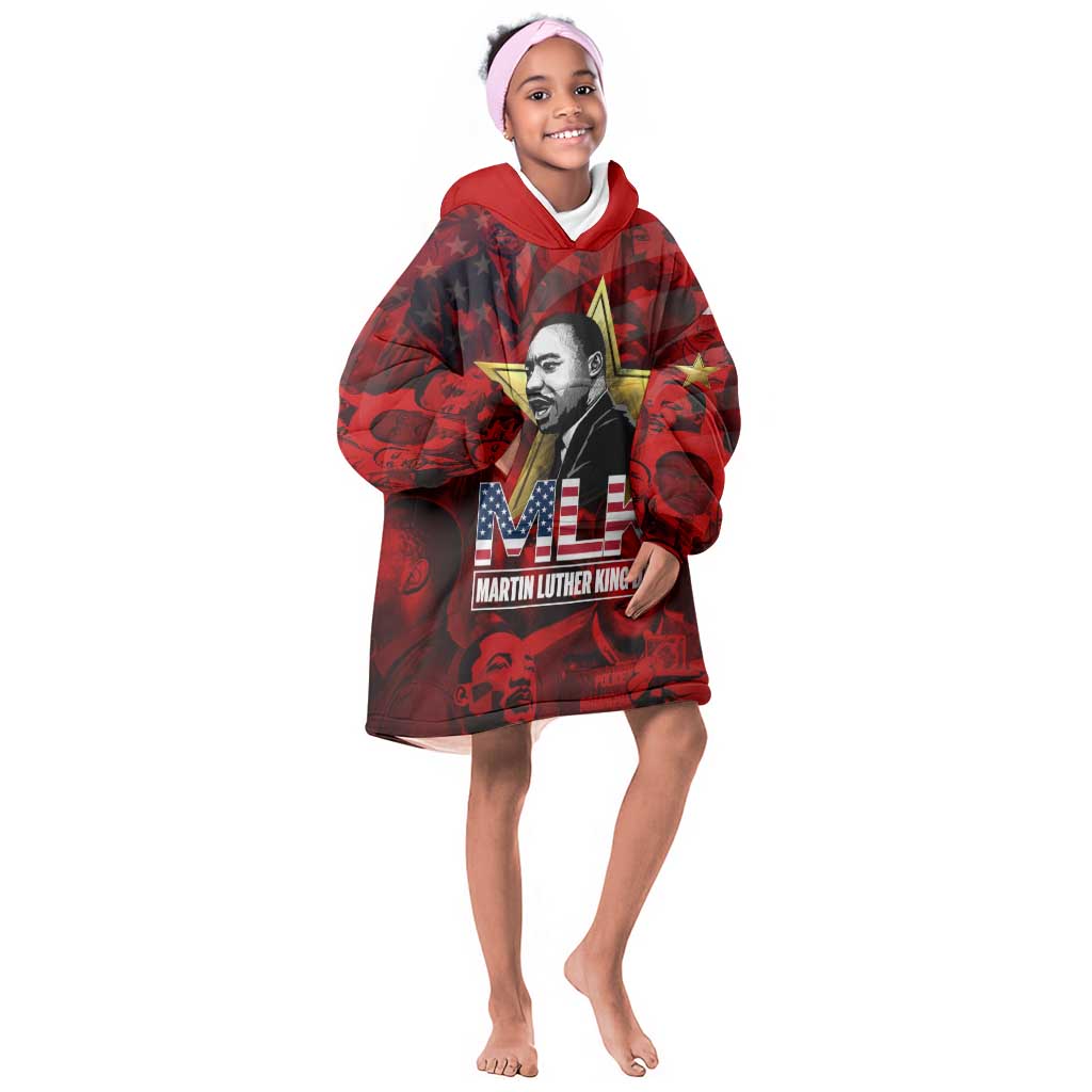 MLK Day Kid Wearable Blanket Hoodie Martin Luther King Jr Tribute American Flag Lettering - Wonder Print Shop