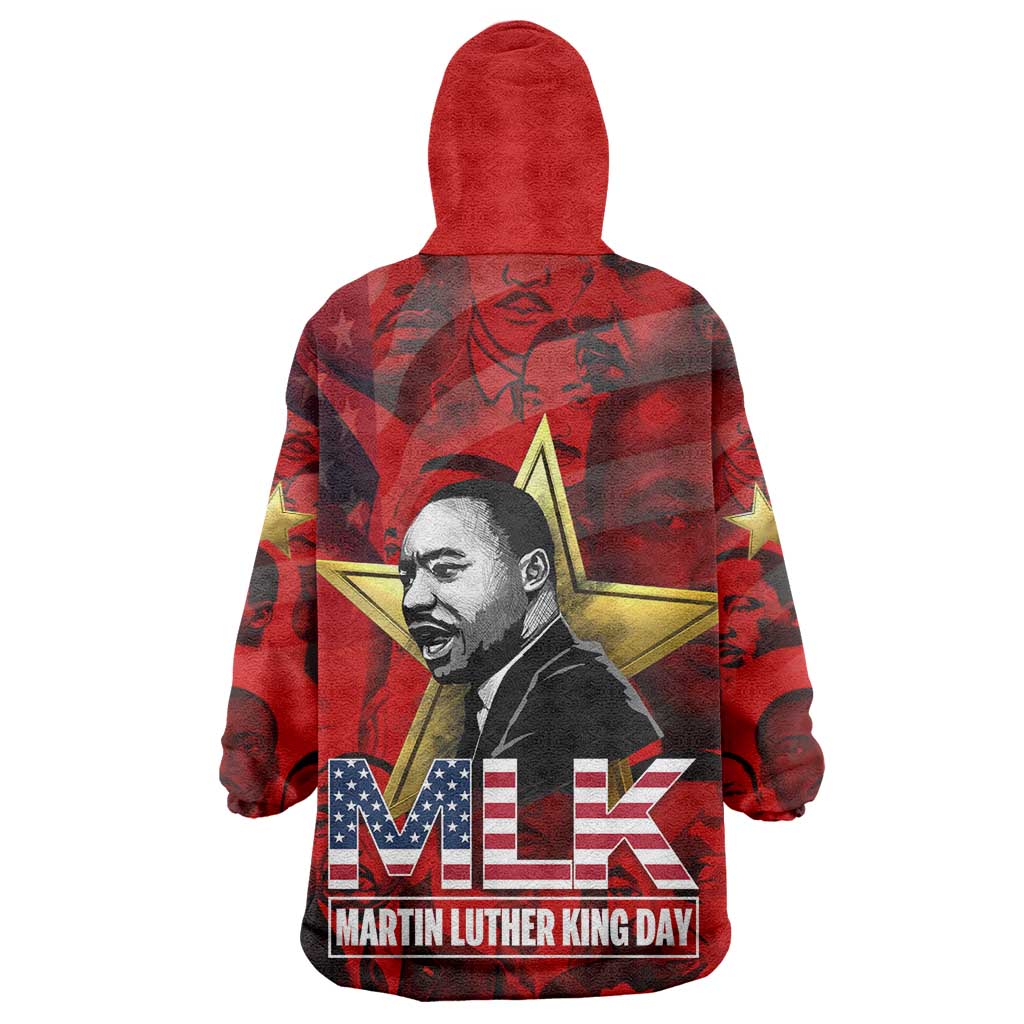 MLK Day Kid Wearable Blanket Hoodie Martin Luther King Jr Tribute American Flag Lettering - Wonder Print Shop
