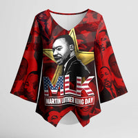 MLK Day Kimono Sleeve Blouse Martin Luther King Jr Tribute American Flag Lettering - Wonder Print Shop
