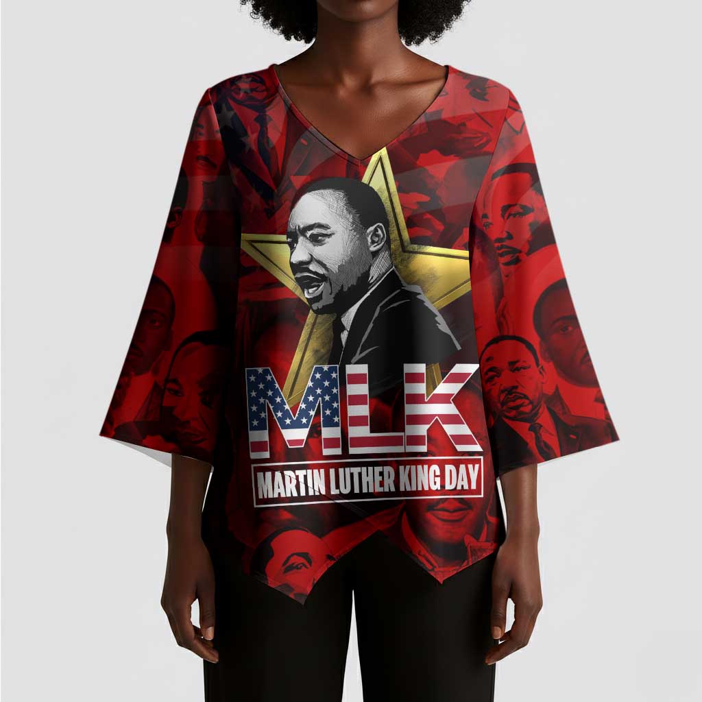 MLK Day Kimono Sleeve Blouse Martin Luther King Jr Tribute American Flag Lettering - Wonder Print Shop