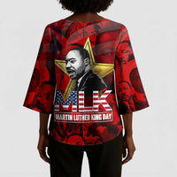 MLK Day Kimono Sleeve Blouse Martin Luther King Jr Tribute American Flag Lettering - Wonder Print Shop