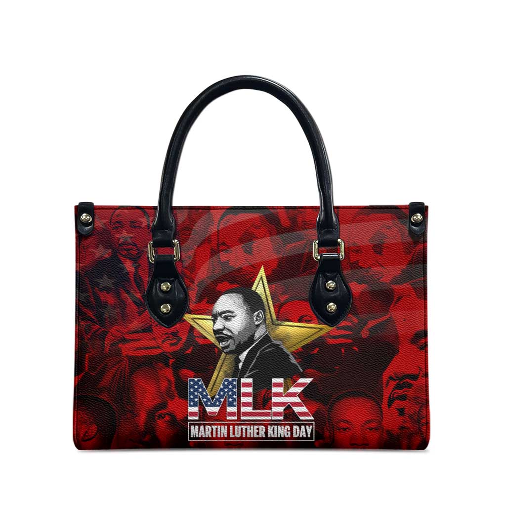 MLK Day Leather Bag Martin Luther King Jr Tribute American Flag Lettering - Wonder Print Shop