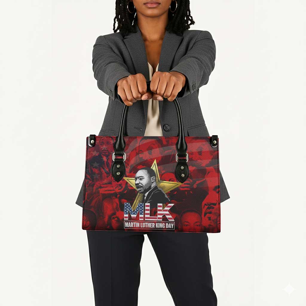 MLK Day Leather Bag Martin Luther King Jr Tribute American Flag Lettering - Wonder Print Shop