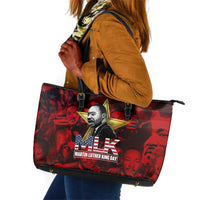 MLK Day Leather Tote Bag Martin Luther King Jr Tribute American Flag Lettering - Wonder Print Shop