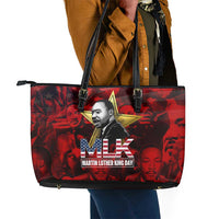 MLK Day Leather Tote Bag Martin Luther King Jr Tribute American Flag Lettering - Wonder Print Shop