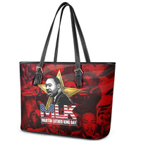 MLK Day Leather Tote Bag Martin Luther King Jr Tribute American Flag Lettering - Wonder Print Shop