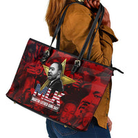 MLK Day Leather Tote Bag Martin Luther King Jr Tribute American Flag Lettering - Wonder Print Shop