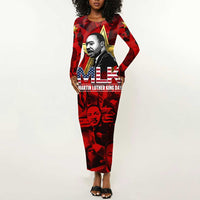 MLK Day Long Sleeve Bodycon Dress Martin Luther King Jr Tribute American Flag Lettering - Wonder Print Shop