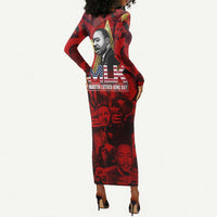 MLK Day Long Sleeve Bodycon Dress Martin Luther King Jr Tribute American Flag Lettering - Wonder Print Shop