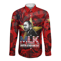 MLK Day Long Sleeve Button Shirt Martin Luther King Jr Tribute American Flag Lettering - Wonder Print Shop