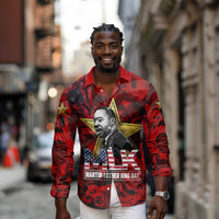 MLK Day Long Sleeve Button Shirt Martin Luther King Jr Tribute American Flag Lettering - Wonder Print Shop