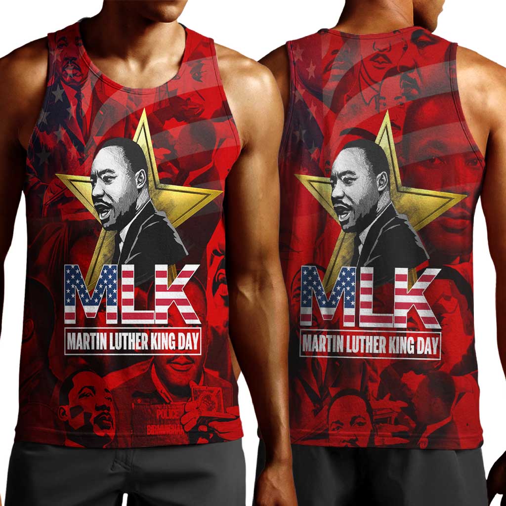 MLK Day Men Tank Top Martin Luther King Jr Tribute American Flag Lettering - Wonder Print Shop