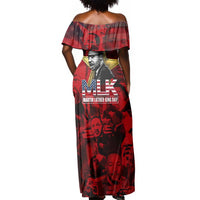 MLK Day Off Shoulder Maxi Dress Martin Luther King Jr Tribute American Flag Lettering - Wonder Print Shop