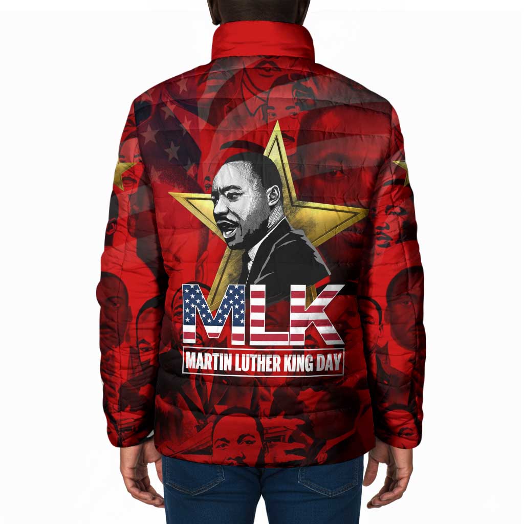 MLK Day Padded Jacket Martin Luther King Jr Tribute American Flag Lettering - Wonder Print Shop