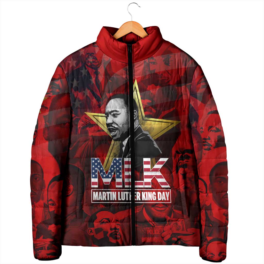 MLK Day Padded Jacket Martin Luther King Jr Tribute American Flag Lettering - Wonder Print Shop