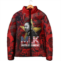 MLK Day Padded Jacket Martin Luther King Jr Tribute American Flag Lettering - Wonder Print Shop