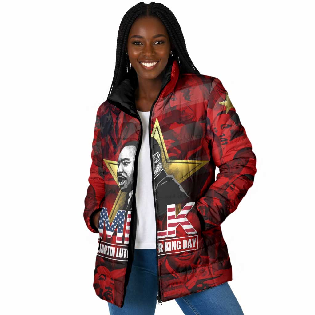 MLK Day Padded Jacket Martin Luther King Jr Tribute American Flag Lettering - Wonder Print Shop
