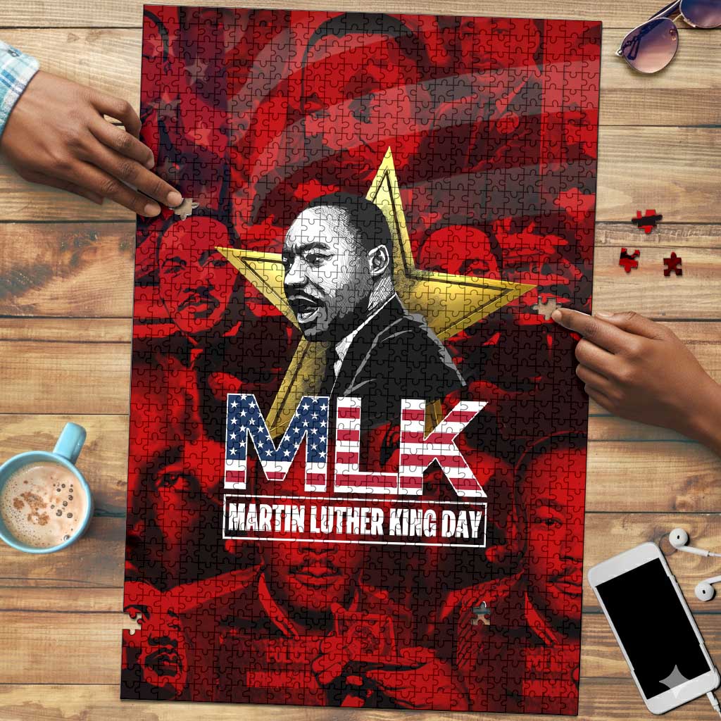 MLK Day Puzzle Martin Luther King Jr Tribute American Flag Lettering - Wonder Print Shop