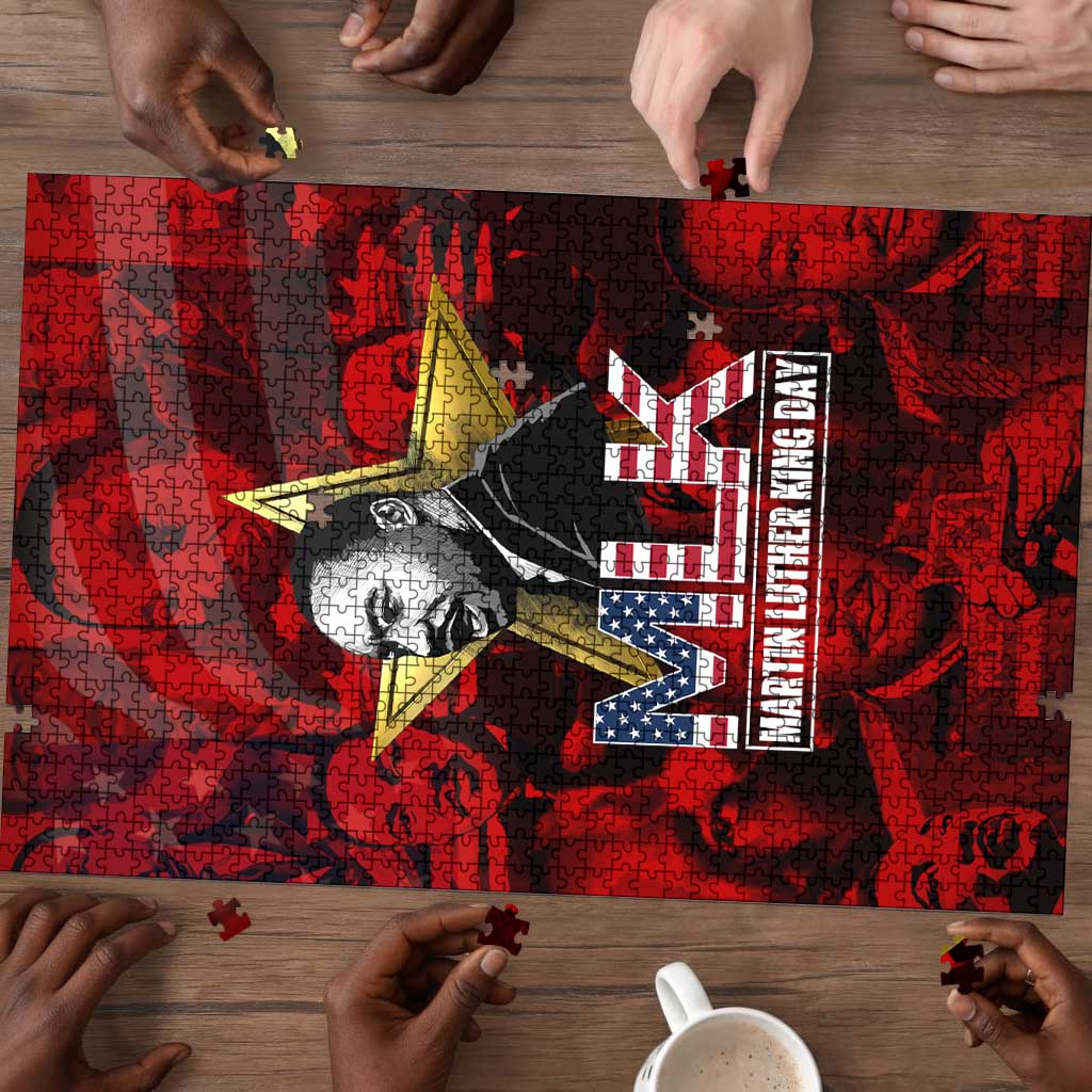 MLK Day Puzzle Martin Luther King Jr Tribute American Flag Lettering - Wonder Print Shop