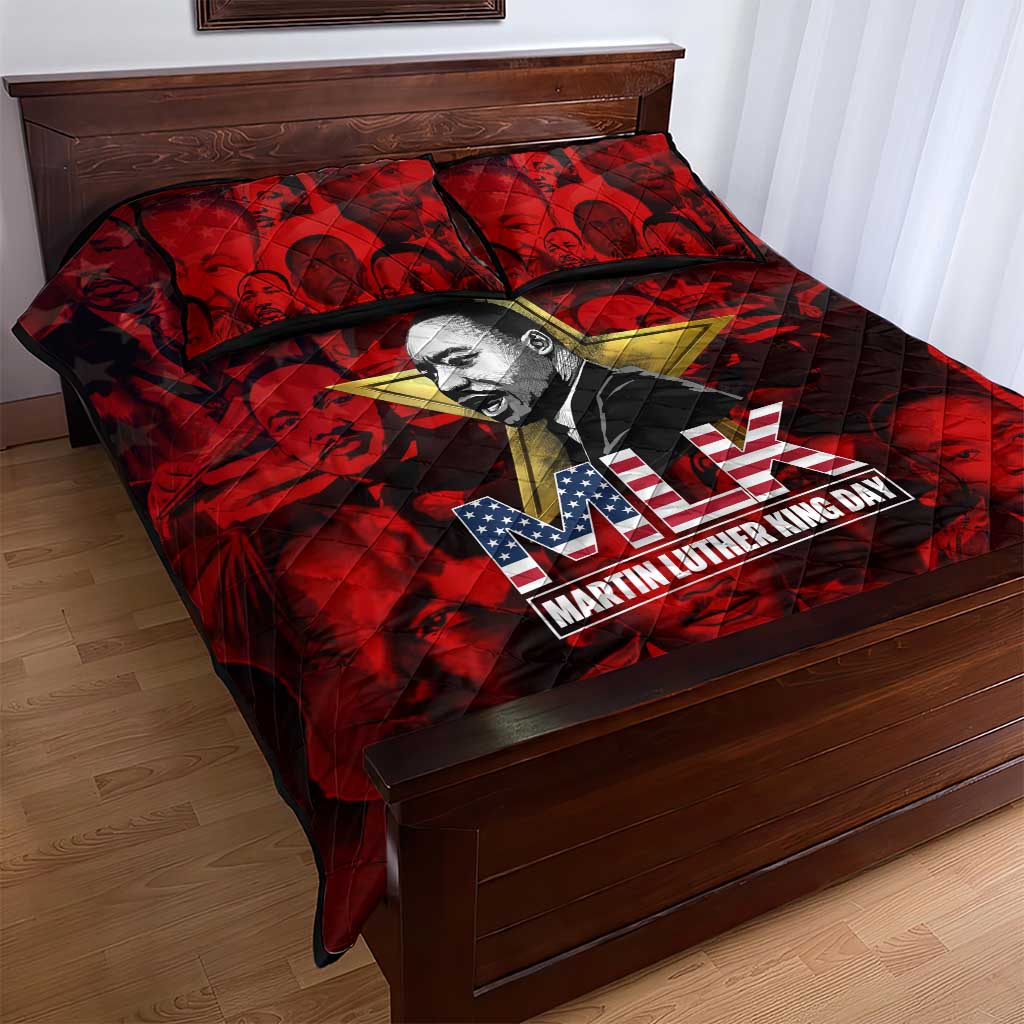 MLK Day Quilt Bed Set Martin Luther King Jr Tribute American Flag Lettering - Wonder Print Shop