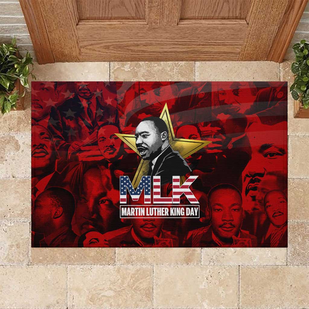 MLK Day Rubber Doormat Martin Luther King Jr Tribute American Flag Lettering - Wonder Print Shop