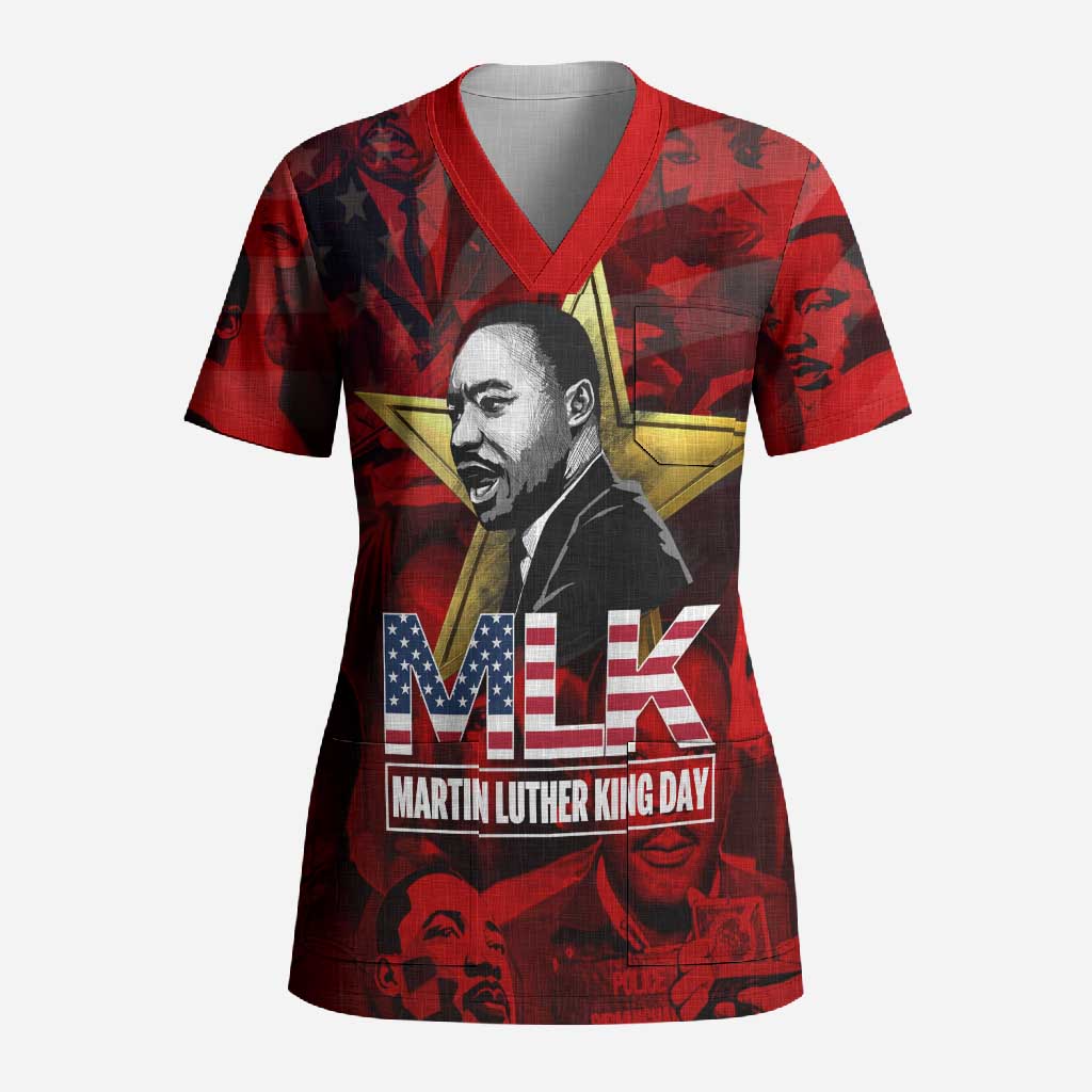 MLK Day Scrub Top Martin Luther King Jr Tribute American Flag Lettering - Wonder Print Shop