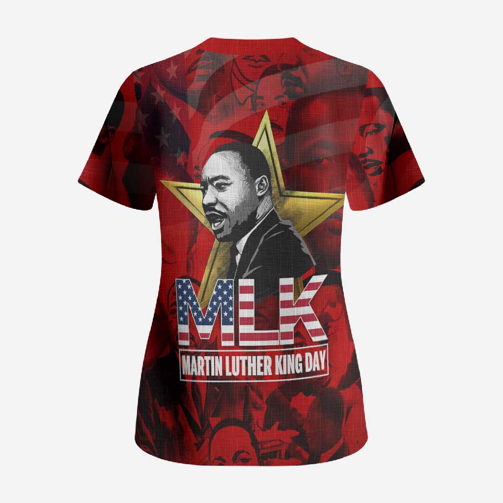 MLK Day Scrub Top Martin Luther King Jr Tribute American Flag Lettering - Wonder Print Shop