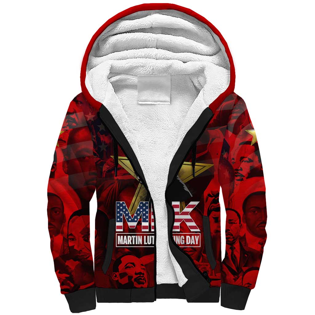 MLK Day Sherpa Hoodie Martin Luther King Jr Tribute American Flag Lettering - Wonder Print Shop