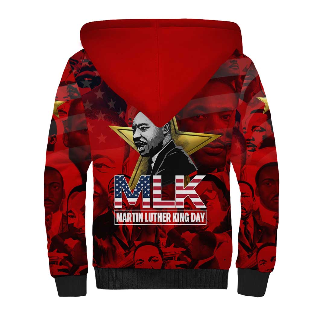 MLK Day Sherpa Hoodie Martin Luther King Jr Tribute American Flag Lettering - Wonder Print Shop
