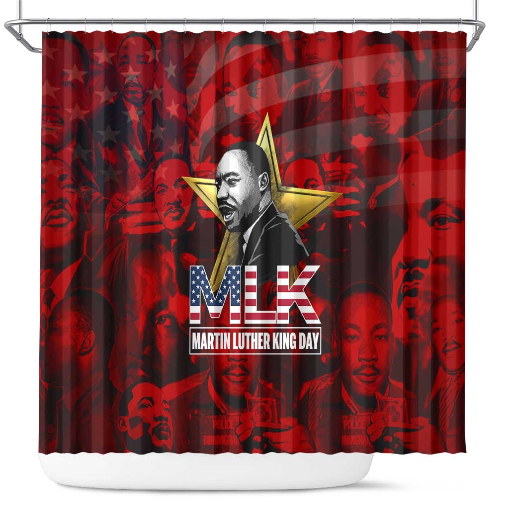 MLK Day Shower Curtain Martin Luther King Jr Tribute American Flag Lettering - Wonder Print Shop