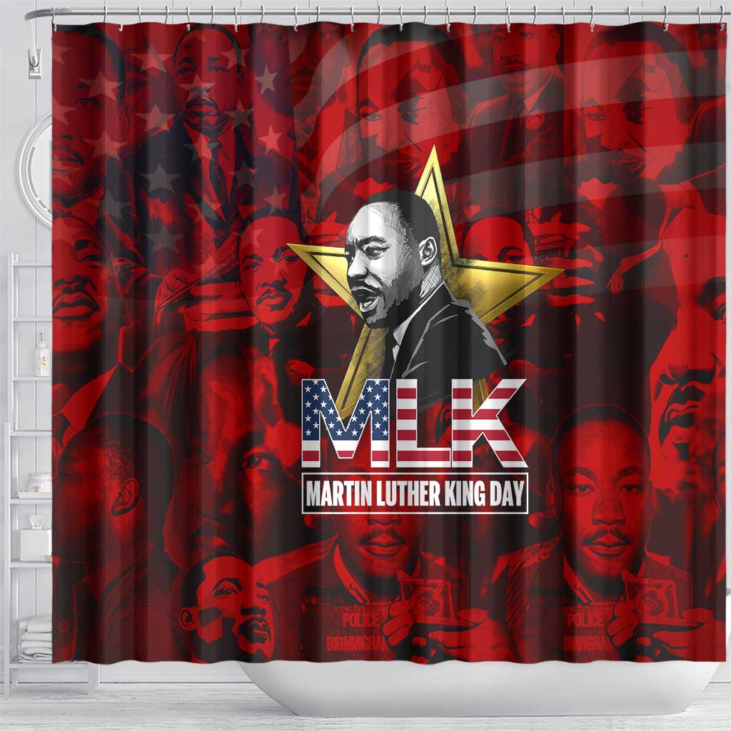 MLK Day Shower Curtain Martin Luther King Jr Tribute American Flag Lettering - Wonder Print Shop