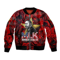 MLK Day Sleeve Zip Bomber Jacket Martin Luther King Jr Tribute American Flag Lettering - Wonder Print Shop