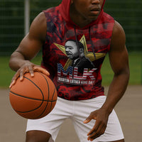MLK Day Sleeveless Hoodie Martin Luther King Jr Tribute American Flag Lettering - Wonder Print Shop