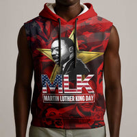 MLK Day Sleeveless Hoodie Martin Luther King Jr Tribute American Flag Lettering - Wonder Print Shop