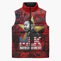 MLK Day Sleeveless Puffer Jacket Martin Luther King Jr Tribute American Flag Lettering - Wonder Print Shop