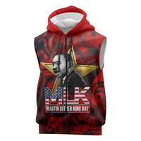 MLK Day Sleeveless Zip Hoodie Martin Luther King Jr Tribute American Flag Lettering - Wonder Print Shop