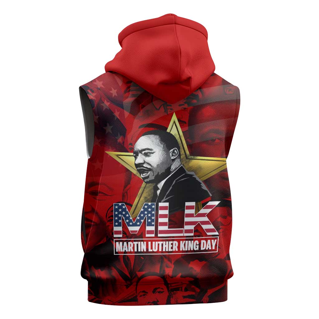 MLK Day Sleeveless Zip Hoodie Martin Luther King Jr Tribute American Flag Lettering - Wonder Print Shop