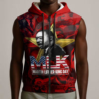 MLK Day Sleeveless Zip Hoodie Martin Luther King Jr Tribute American Flag Lettering - Wonder Print Shop