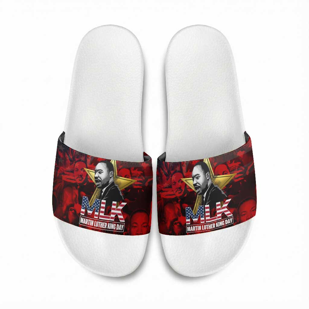 MLK Day Slide Sandals Martin Luther King Jr Tribute American Flag Lettering - Wonder Print Shop