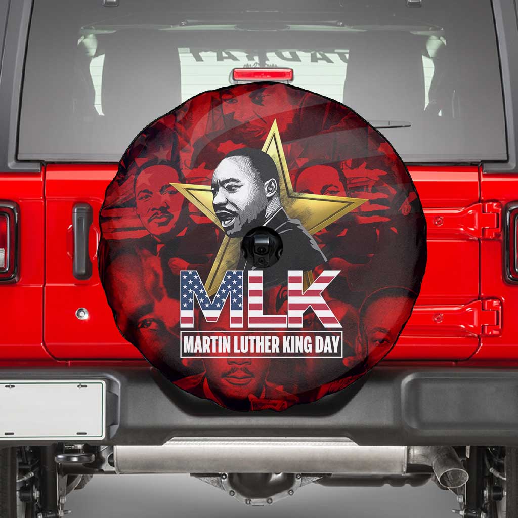 MLK Day Spare Tire Cover Martin Luther King Jr Tribute American Flag Lettering - Wonder Print Shop