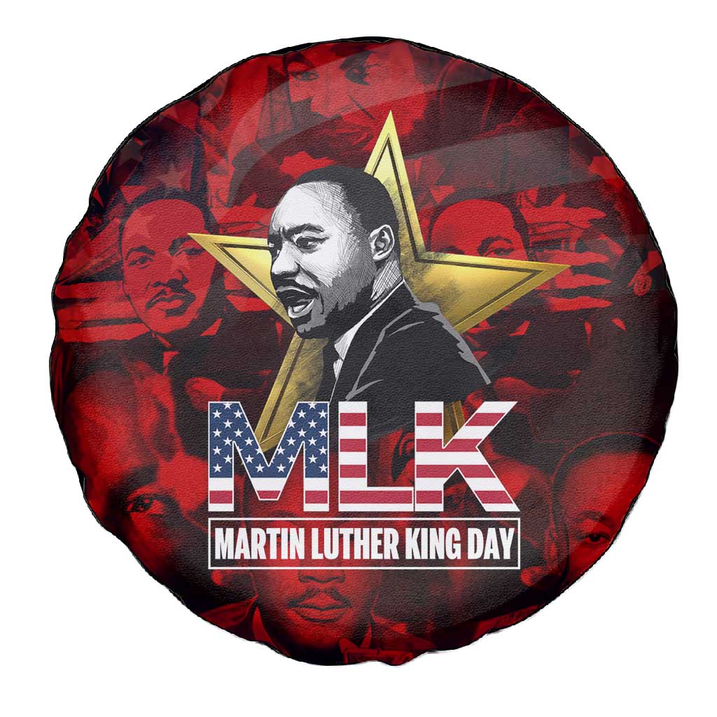 MLK Day Spare Tire Cover Martin Luther King Jr Tribute American Flag Lettering - Wonder Print Shop