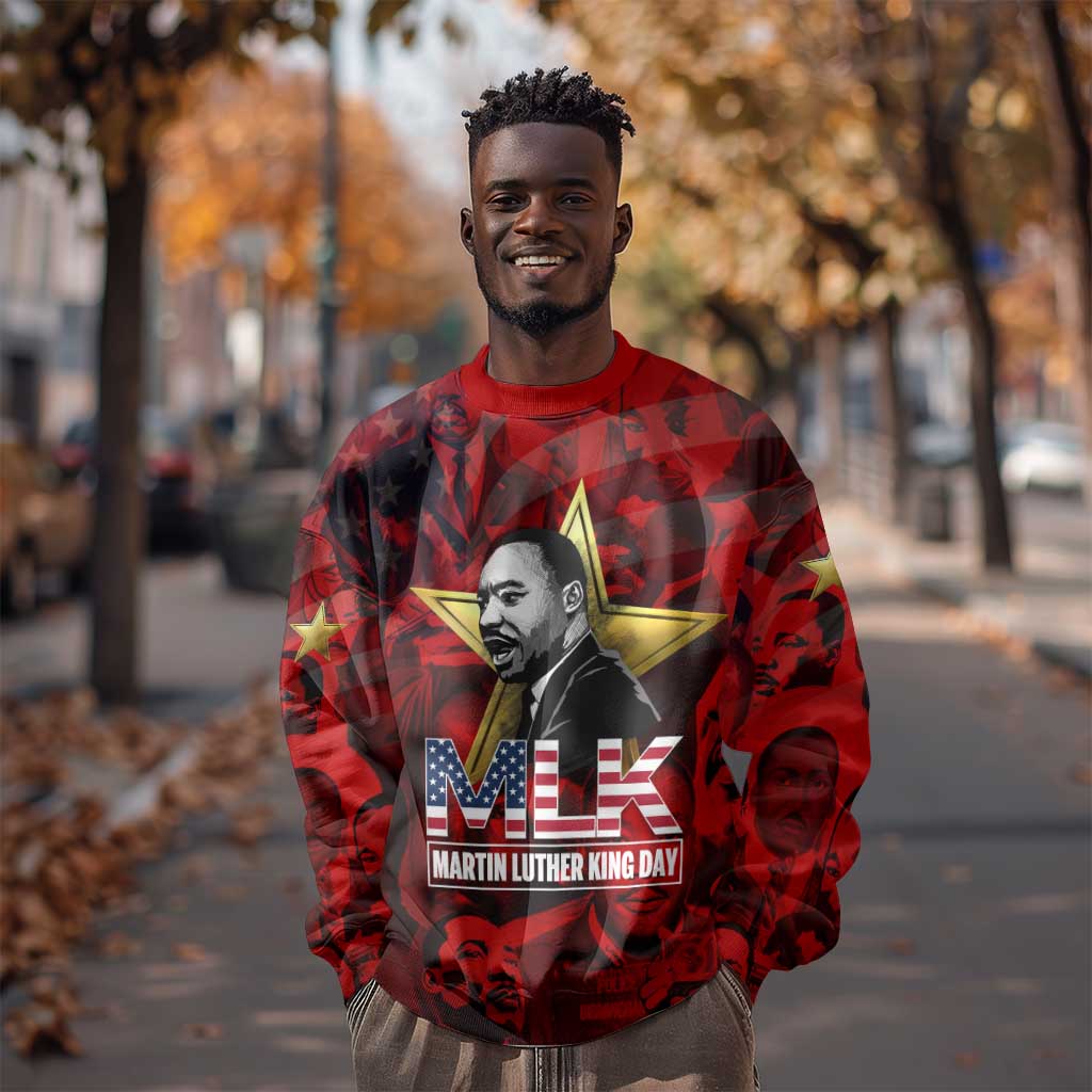 MLK Day Sweatshirt Martin Luther King Jr Tribute American Flag Lettering - Wonder Print Shop