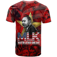 MLK Day T shirt Martin Luther King Jr Tribute American Flag Lettering TS04