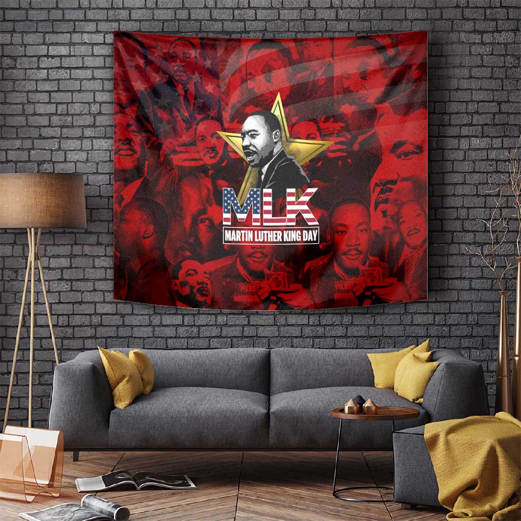 MLK Day Tapestry Martin Luther King Jr Tribute American Flag Lettering - Wonder Print Shop