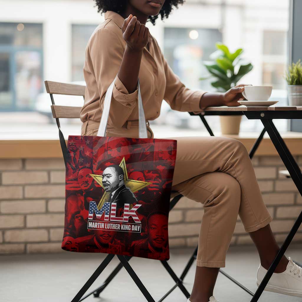 MLK Day Tote Bag Martin Luther King Jr Tribute American Flag Lettering - Wonder Print Shop