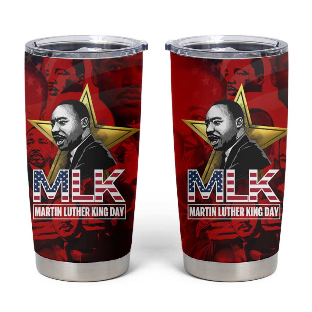 MLK Day Tumbler Cup Martin Luther King Jr Tribute American Flag Lettering - Wonder Print Shop